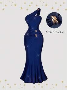 SHEIN MOD فستان أنيق أزرق نافذة للكتف للنساء، فستان حفلة، فستان أنيق أحادي الكتف، فستان رسمي أزرق ملكي، فساتين أزرق أنيقة وأنيقة، زي عيد الميلاد، فستان صيفي، ملابس شتوية للنساء، فستان رأس السنة، فستان حفلة، فساتين سهرة فاخرة للنساء