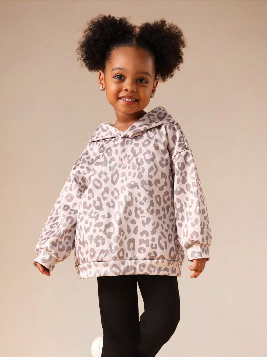 SUMWON Little Girls Leopard Print Pullover Hoodie With Centre Pocket - Cozy Fall Winter Sweatshirt - Multicolor - View 1