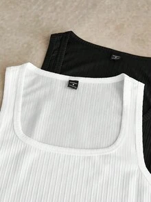 Manfinity VCAY 2pcs Men's Casual Jacquard Ribbed Slim Fit Knit Tank Top - Black and White - View 3