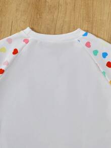 SHEIN 2pcs Tween Girl Set: Round Neck Raglan Sleeve Heart & Ditsy Floral Sweatshirt + Leggings - White - View 3