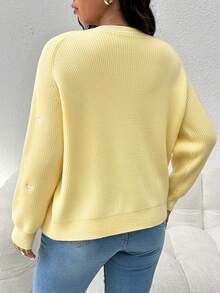 CosyJoli Plus Size Casual Heart Embroidered Cardigan Sweater/Winter - Yellow - View 3