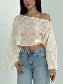 Aloruh Women's Vintage Sexy Embroidered Floral Batwing Sleeve Shawl Collar Cover Up Golf White Autumn - Apricot - View 5