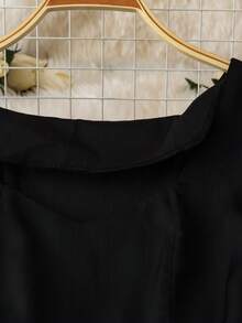 Franclia 女士方领蕾丝拼接长款连衣裙（刺绣不规则下摆） - 黑色 - 查看 3