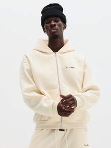 SUMWON 全拉链连帽衫和运动裤套装，带抽绳帽、中央口袋和弹性腰带，休闲家居服 - 淡黃色 - 查看 4