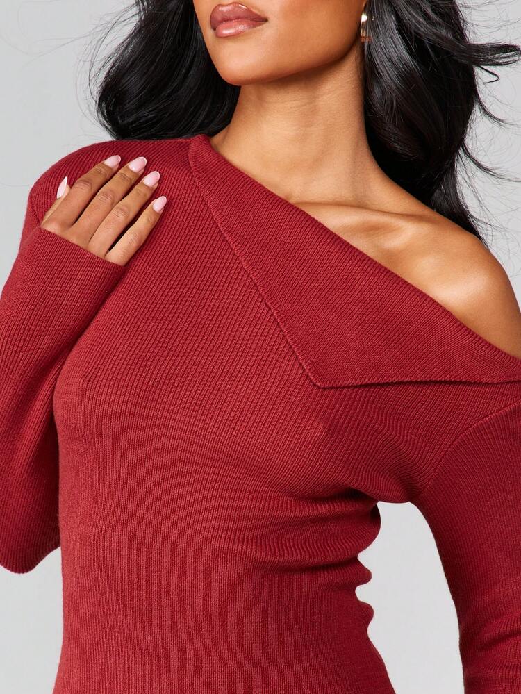 MISSGUIDED Off Shoulder Ribbed Knit Mini Dress Long Sleeve Bodycon Fall Winter Party