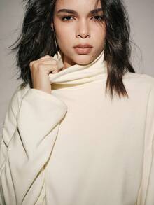 Lumivelle 女士休闲宽松高领长袖卫衣 - 杏色 - 查看 5