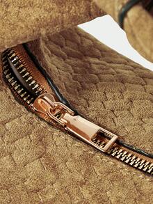 SHECARRY Women's Handbag, Brown Embossed Suede Material