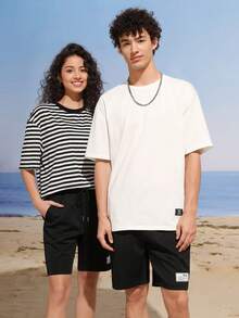 Manfinity VCAY 1pc Men's Knitted Casual Short Sleeve T-Shirt - White - View 6