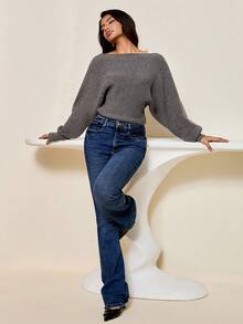 Lyxana Women's V-Neck Tie Front/Back Reversible Knit Top - Grey - View 6