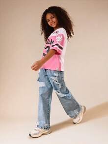 SUMWON Distressed Wide Leg Light Wash Denim Jeans With Ripped Details For Casual Everyday Wear - Light Wash - View 2