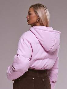 MUSERA Bow Detail Cropped Puffer Jacket Winter Cute Casual Cosy Spring Valentines Day - Pink - View 4