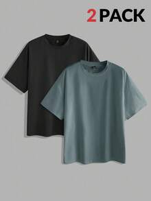 Manfinity VCAY 2pcs Men's Basic Casual Oversize High Street Vintage Style Knitted Fashion Daily Young Casual Men T-Shirts Halloween Ins Style Clean Fit Tee, Summer