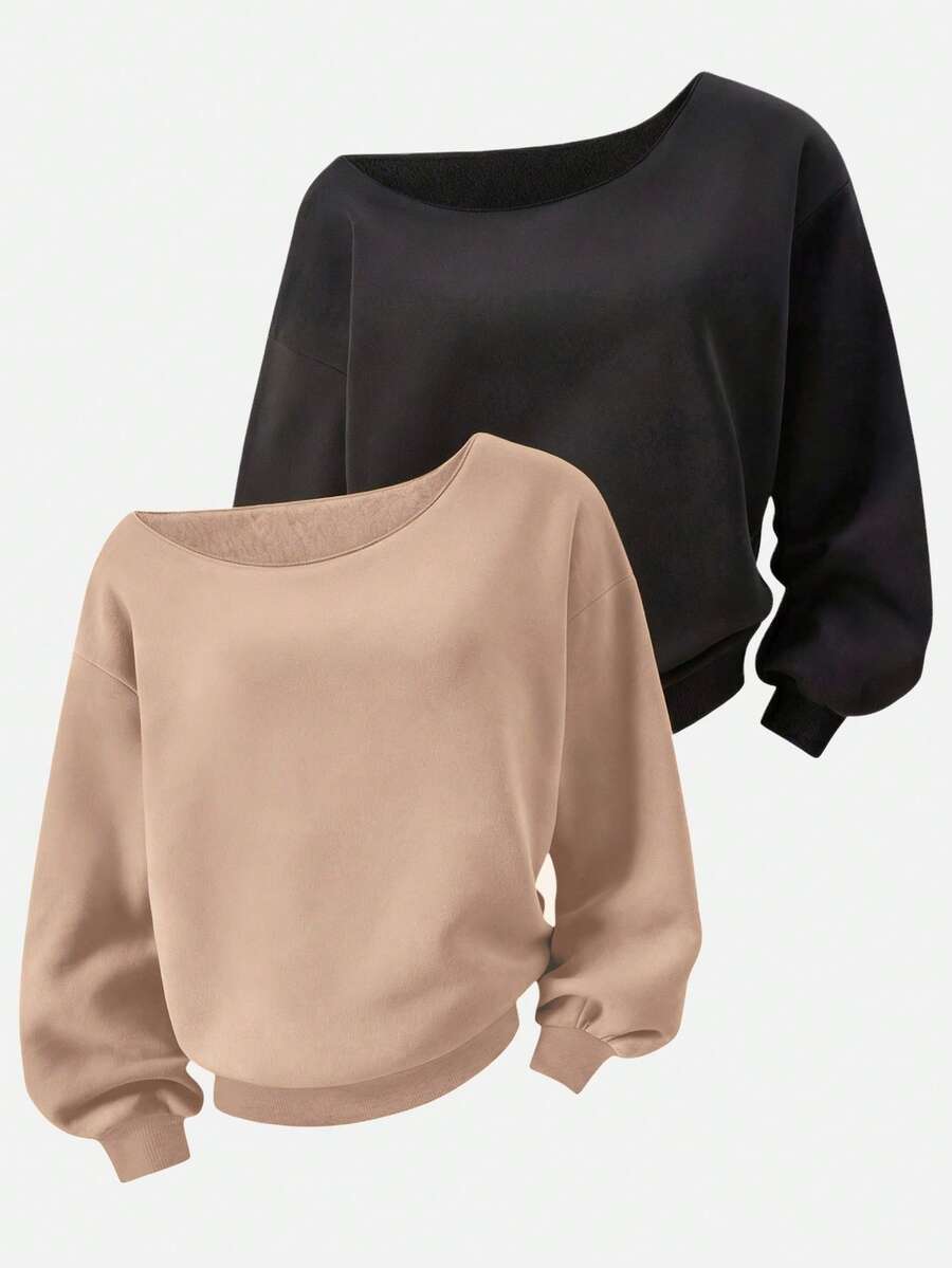 Sparklyn 2件套少女休闲斜肩舒适百搭保暖长袖卫衣，秋冬季 - 彩色 - 查看 1