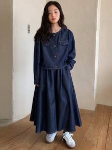 DAZY Girls Denim Top & Skirt Set