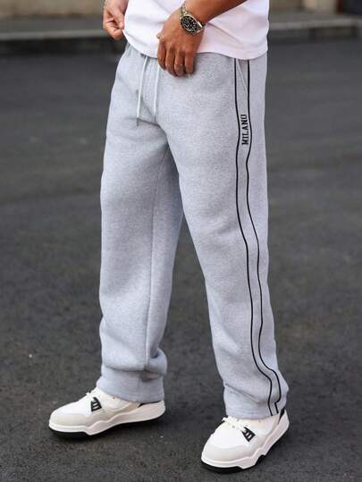 Manfinity Roghcode Herr Casual Träningsbyxor med Randigt Tryck på Sidan, Minimalistiska Vardagskläder Gymtröjor Herrtröjor Street Wear Byxor Utsvängda Träningsbyxor Herr Grå Träningsbyxor Herrtröjor Herr Träningsbyxor med Vida Ben Herrtröjor med Randigt Tryck på Sidan