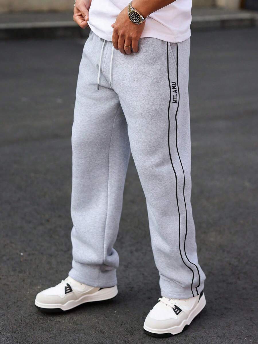 Manfinity Hypemode Men's Casual Sweatpants With Side Stripe Print, Minimalist Daily Wear Gym Sweats Men Sweats Street Wear Pants Flared Sweatpants Men Grey Sweatpants Mens Sweats Mens Wide Leg Track Pants Mens Sweatpants With Side Stripe