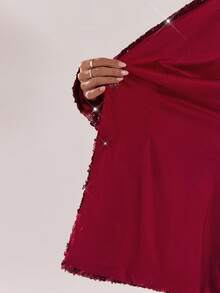 SHEIN BAE Autumn/Winter New High-End Shiny Sequin Blazer Jacket, Elegant Lady Long Sleeve Suit Top, Women's For Concerts, Music Festivals, Parties - Burgundy - View 8