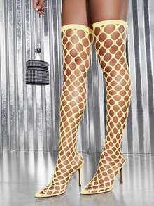 CUCCOO SZL Women's Fashion Pointed Toe High Heel Rhinestone Boots, Suitable For Party Occasions - Apricot - View 4