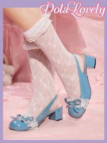 Dola Lovely Elegant Bowknot Mary Jane High Heels For Christmas - Blue - View 3