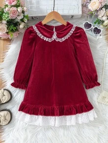 Robe élégante à volants et blocs de couleur pour jeune fille