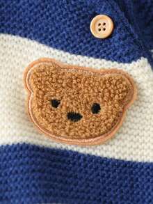 SHEIN 男婴撞色条纹毛衣和针织裤套装,秋冬季 - 藍色 - 查看 4