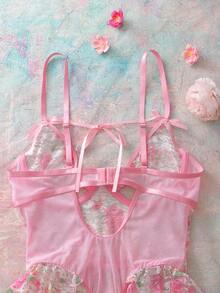 FloralLove Body transparente con estampado floral y calado para mujer - Rosa - Ver 9