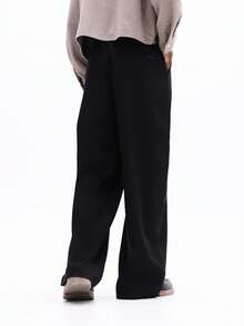 SUMWON 经典阔腿裤，宽松休闲裤，舒适日常下装，现代简约风格 - 黑色 - 查看 2