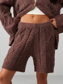 MISSGUIDED Bộ đồ phối áo len cardigan và quần short dệt kim cỡ lớn cho nữ mặc nhà mùa thu đông ấm áp - màu nâu - Xem 4