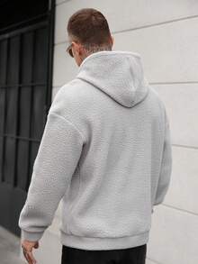 Manfinity Homme Men's Fashion Reversible Sherpa Fleece Hoodie Gray Hoodie Men - Grey - View 2