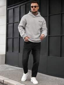 Manfinity Homme Men's Fashion Reversible Sherpa Fleece Hoodie Gray Hoodie Men - Grey - View 6