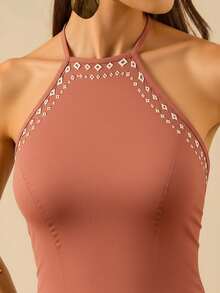 CAJUNI 女士度假休闲露背棕榈树棕色连体裤 - 棕色 - 查看 5