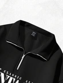 Attitoon Women's Retro Car Pattern Loose Fit Half-Zip High Neck Lightweight Pullover Sweatshirt In Fall/Winter - Black - View 5