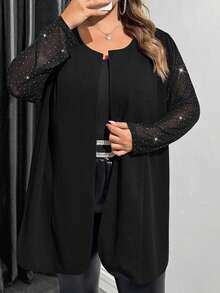 SHEIN CURVE+ Damska elegancka, swobodna marynarka w czarnym kolorze, idealna na wesele, jako strój dla nauczyciela, dojazd do pracy, na co dzień - Czarne - Zobacz 5