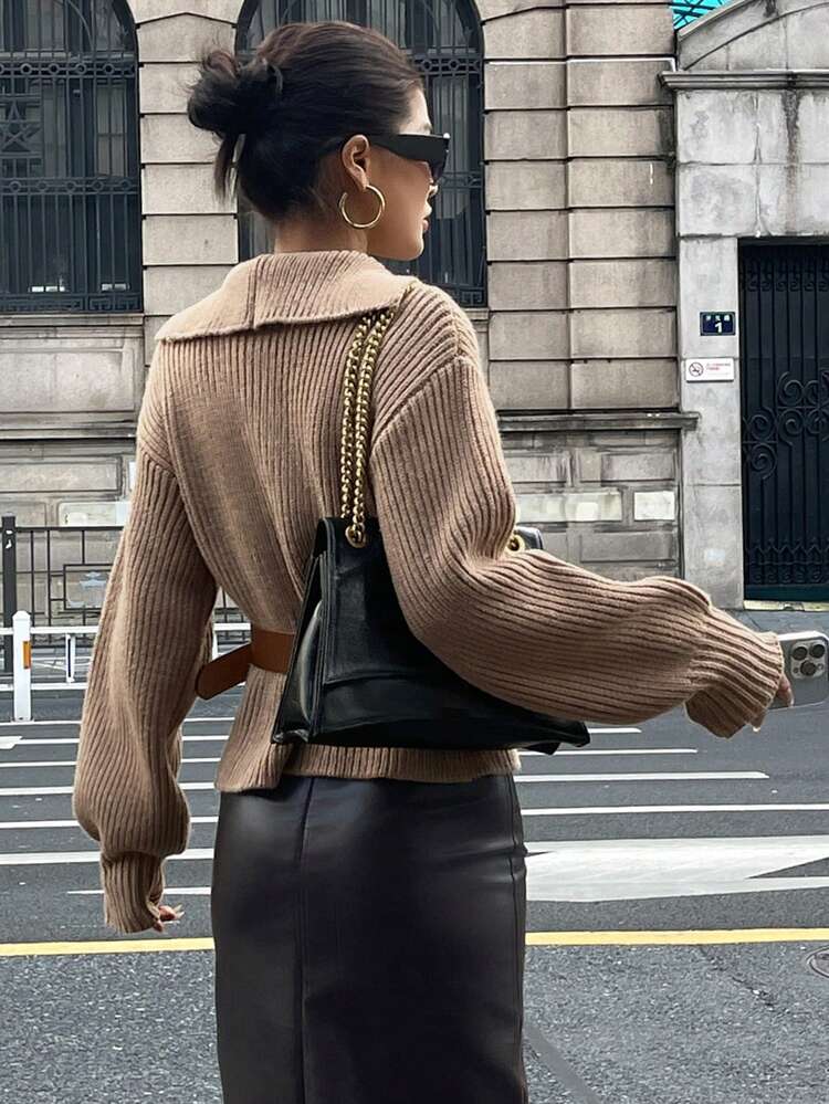 Women's Elegant Solid Color Lapel Belt Cardigan, Autumn