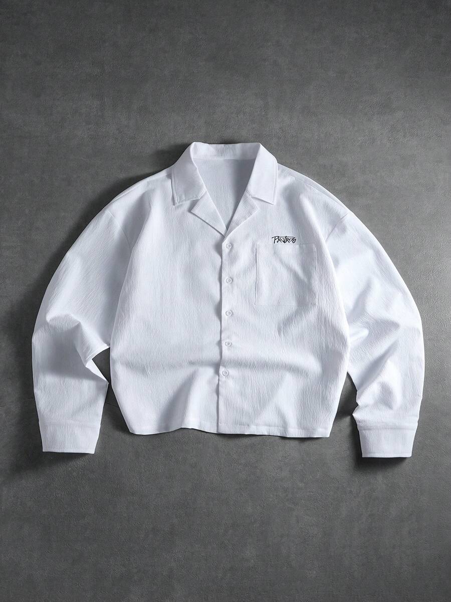 PAVTROS Áo sơ mi cổ polo họa tiết chữ thường ngày cho nam, mùa thu - trắng - Xem 1