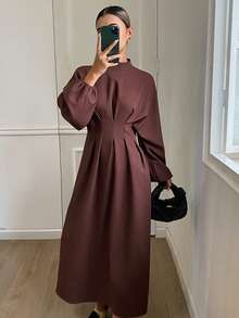 DAZY Váy dài xếp ly trơn màu thường ngày cho nữ, mùa thu - Cà phê nâu - Xem 4