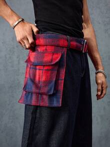 ROMWE MEN Street Life Men's Fashionable Street-Style Plaid Loose Fit Slant Pocket Distressed Jeans - Blue - View 3