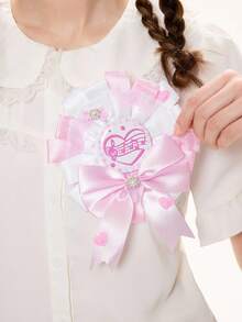 ROMWE Kawaii 1 件美观可爱卡哇伊百搭时尚高品质粉色和白色波尔卡圆点、格子、星星、三叶草、心形、音符、蝴蝶结、蕾丝、花卉、雪花、水钻、珍珠、心形、蝴蝶装饰胸针，适合角色扮演、动漫、日常穿着、礼物 - 粉白色 - 查看 3