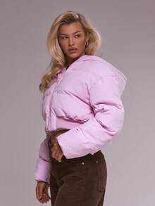 MUSERA Bow Detail Cropped Puffer Jacket Winter Cute Casual Cosy Spring Valentines Day - Pink - View 3