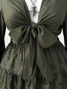 Sunspun 两件套：森林绿刺绣编织上衣搭配编织半裙，初秋 - 軍綠色 - 查看 3