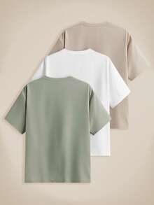 EASEVO 3pcs/Set Men Plus Size Solid Color Plain Nice Knitted Casual Short Sleeve T-Shirt, Regular-Fitting With Round Neckline, Perfect For Summer Daily Wear, Going Out