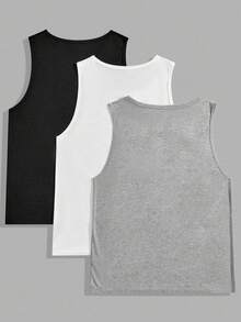 Manfinity VCAY 3pcs Men's Tank Top , Sleeveless Daddy Plain Gym Basic Tops - Multicolor - View 2