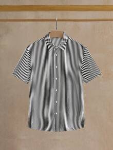 Manfinity NXTstreet 3 件套年轻男士休闲宽松梭织短袖白黑蓝衬衫，日常穿着多件装 - 彩色 - 查看 6