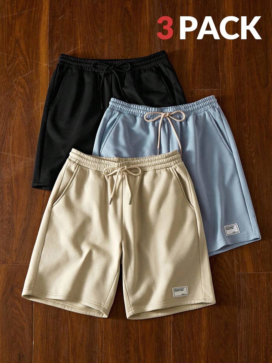 Manfinity Unisex 4件套男士针织休闲宽松纯色短裤，百搭日常穿着，青春时尚，情侣装 - 彩色 - 查看 1