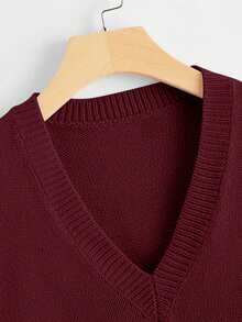 EMERY ROSE Áo len cổ chữ V màu trơn thường ngày dành cho nữ - Màu Đỏ Sâu - Xem 3