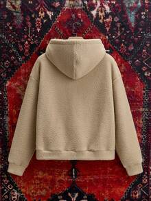 SWAVVY 男士拉链连帽卫衣，休闲标准尺码，秋冬季卡其色双面羊羔绒长袖上衣 - 卡其色 - 查看 2