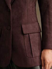 Anewsta Suede Long Sleeve Elegant Multi-Pocket Blazer - Mocha Brown - View 6
