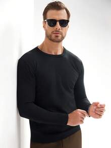 Manfinity Mode Men Solid Ribbed Knit Jumper Without Shirt - Black - View 6