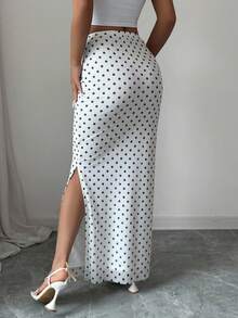 Rafferiza Chân váy ôm sát bằng vải lưới chấm bi thanh lịch dành cho nữ, thích hợp cho mùa thu. - trắng - Xem 2