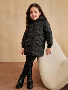 SHEIN Áo khoác trẻ em có mũ trùm đầu có khóa kéo lót lông dày dặn cho bé gái Áo khoác trẻ em Áo khoác trẻ em Áo khoác trẻ em Áo khoác mùa đông cho bé gái Áo khoác trẻ em màu đen - màu đen - Xem 5